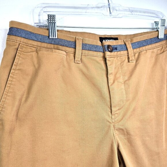 Express Khaki Slim Above the Knee 9" Inseam Flat Front Chino Shorts - Picture 2 of 9
